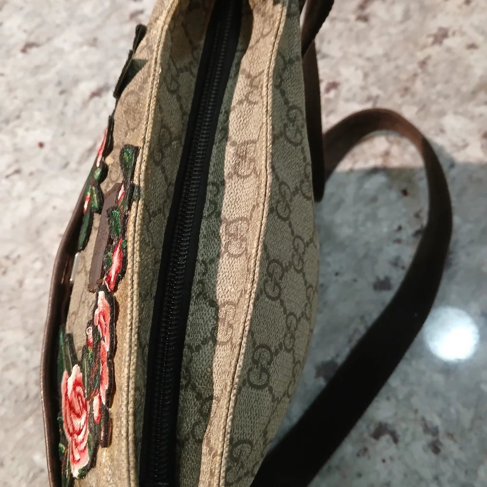 Floral Embroidered Gucci Canvas Crossbody Bag - Brown/Tan - Picture 9 of 16